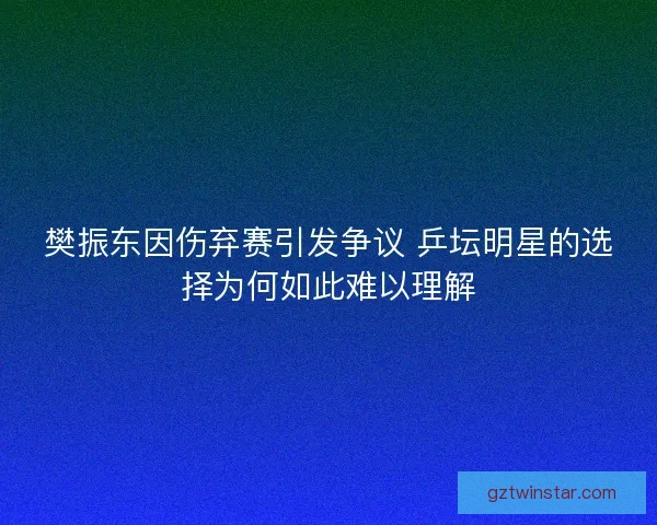 樊振东因伤弃赛引发争议 乒坛明星的选择为何如此难以理解